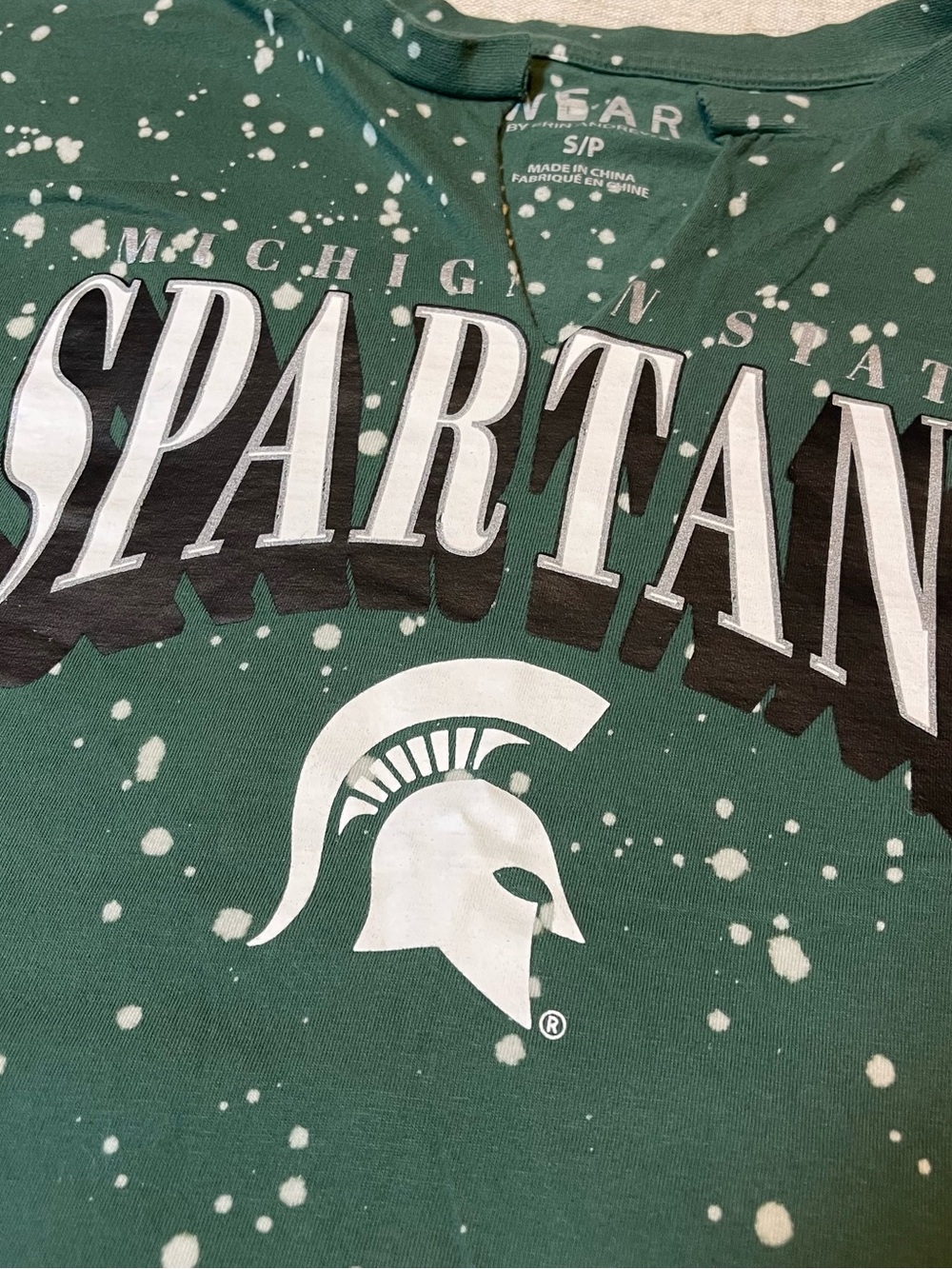 Michigan State Spartans Green Bleach Splattered Crop Top